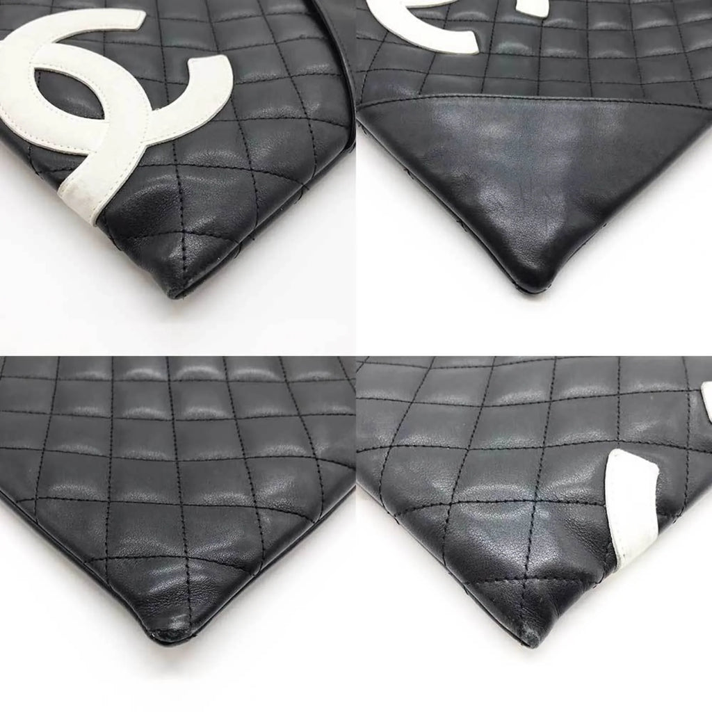 Pre-Owned CHANEL Cambon Line Sizehoulder Bag Leather Black 100s (Fair)