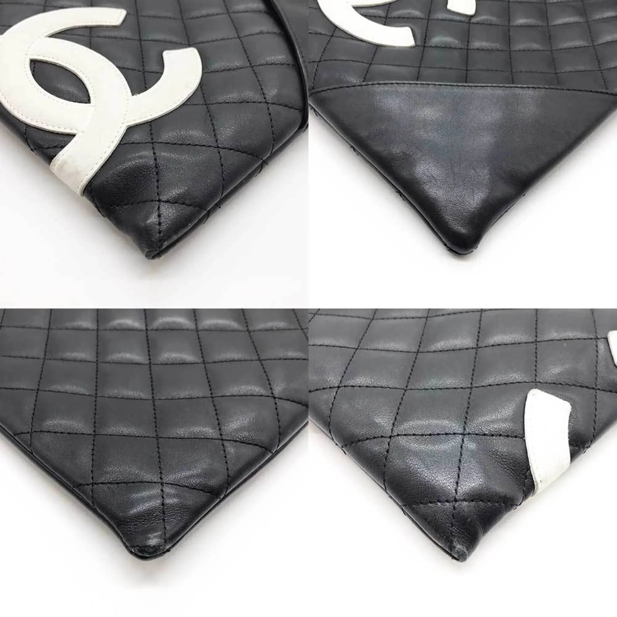 Pre-Owned CHANEL Cambon Line Sizehoulder Bag Leather Black 100s (Fair)