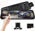 Podofo 9.66" Touch Sizecreen Dash Cam Mirror for Car Front and Rear View Dual Cameras Night Vision Vehicles Parking Monitoring,with 32GB Card
