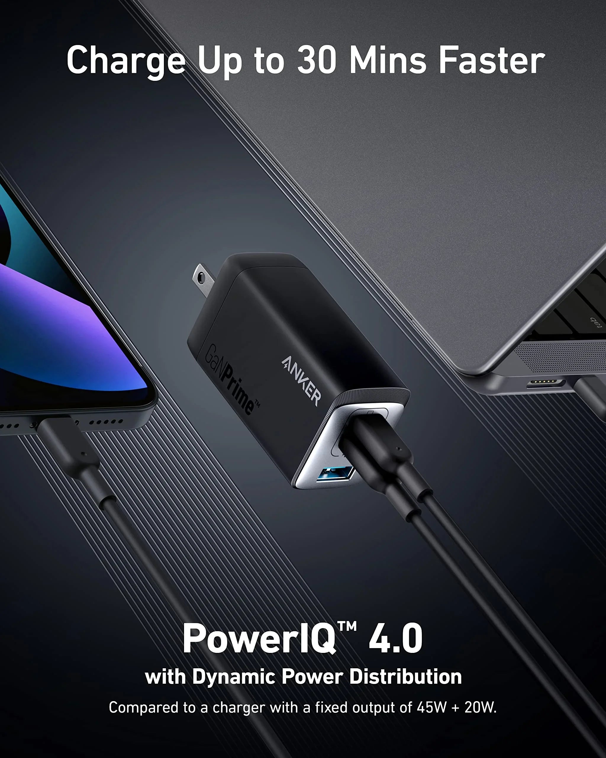 Anker 735 Fast Charger (GaNPrime 65W) with USizeB-C to USizeB-C Cable