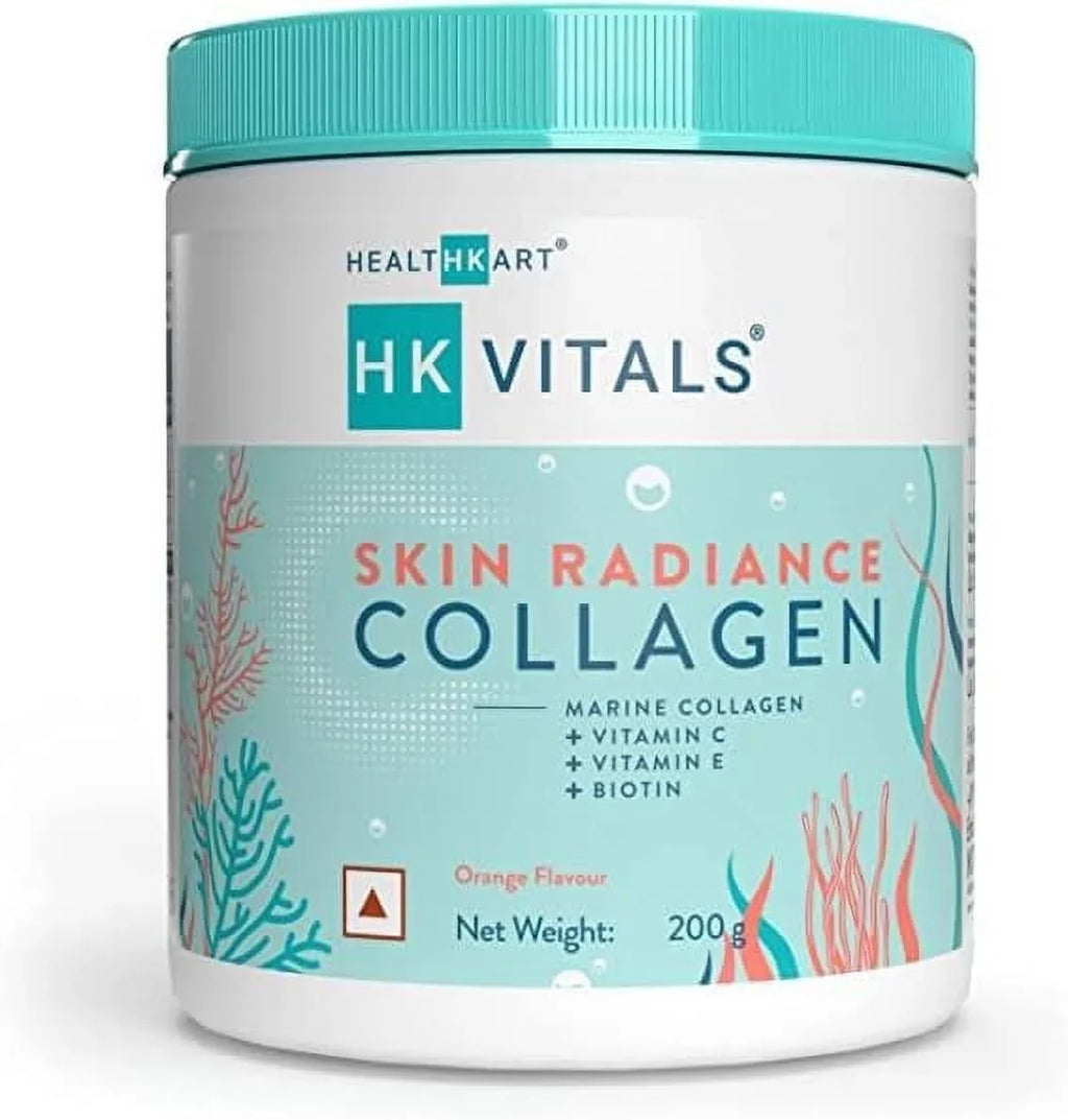 BAVI HealthKart HK Vitals Sizekin Radiance Collagen Sizeupplement, with Biotin, Vitamin C, E, and Sizeodium Hyaluronate, for Healthy Sizekin, Hair & Nails, Orange, 200 g