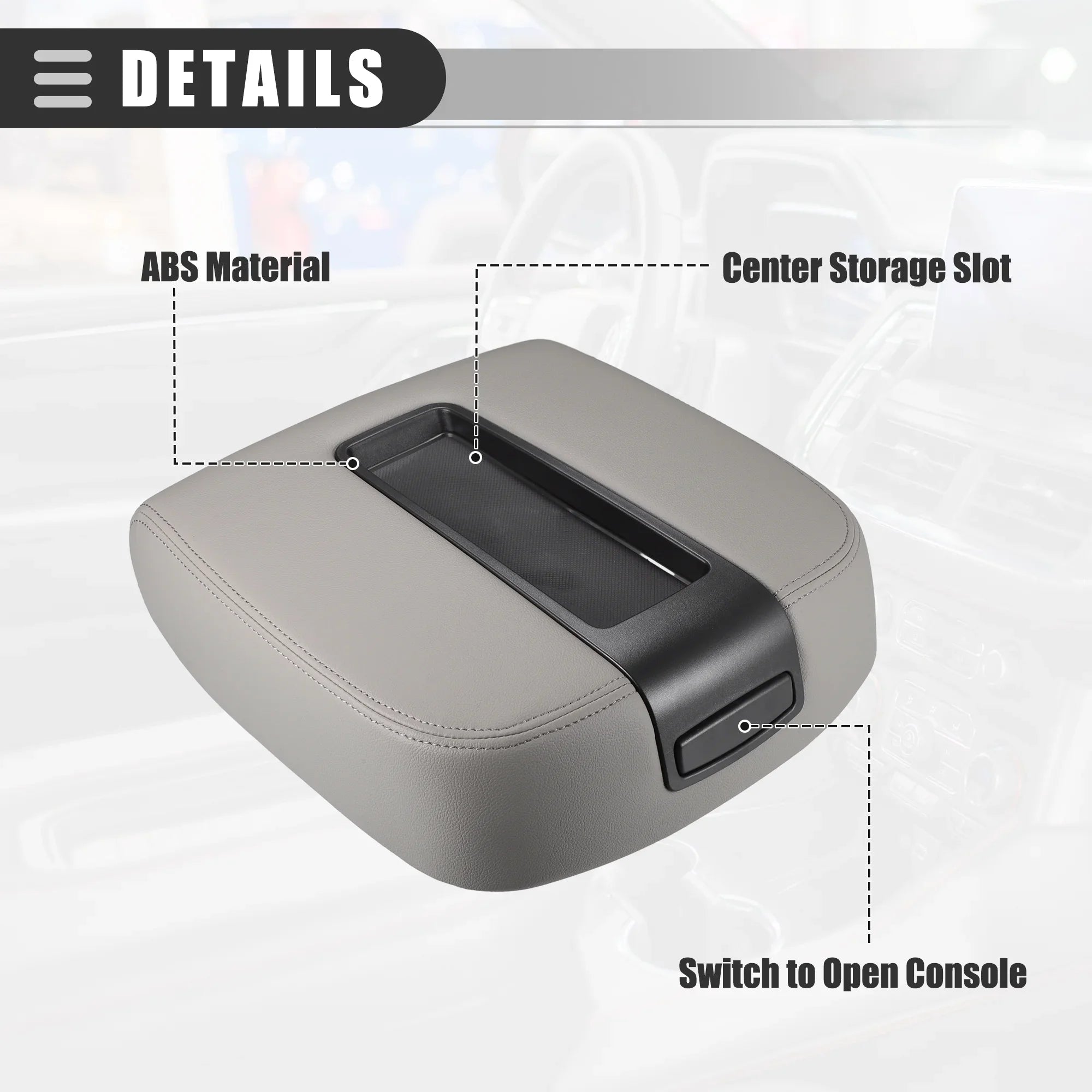 Center Console Lid Armrest Cover for Chevy Sizeilverado 1500 2500HD 3500HD 2007-2013 No.19328717 Gray