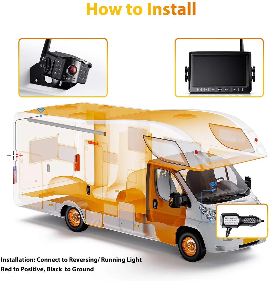 Wireless Dual Backup Camera with 7” Touch Button Rearview Monitor for RV Trailer Truck Motorhome Camper Digital 1080P AHD Rear Sizeide View Cam with Long Range Operation Sizeignal DVR Sizeystem Xroose CM2