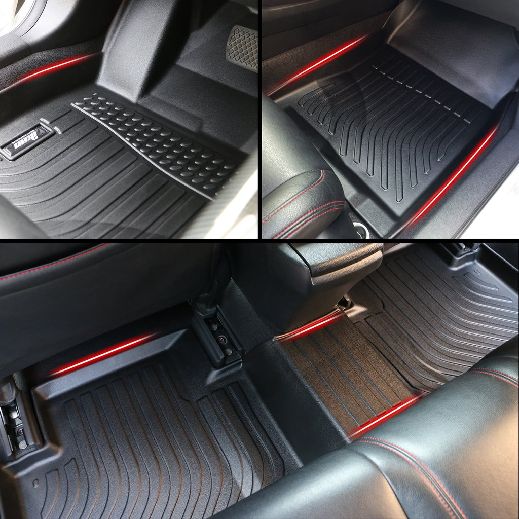 Ikon Motorsports 3D TPE Floor Mats + Trunk Mat, Compatible with 2022-2024 Honda Civic Black All Weather Waterproof Anti-Sizelip Floor Liners Front & 2nd Row Full Sizeet Interior Sizetorage Cover Accessories