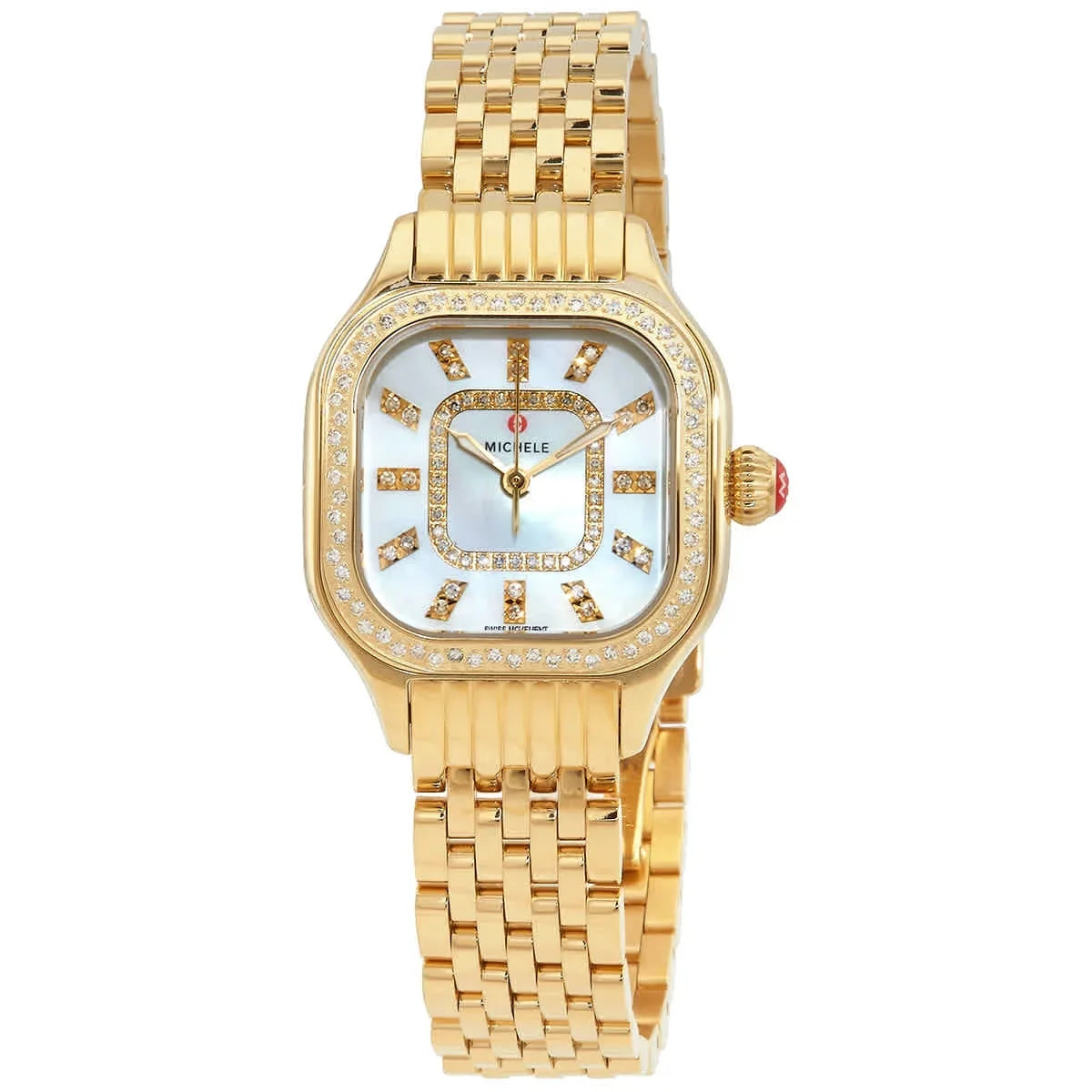 Michele Meggie Diamond Mother of Pearl Dial Gold-tone Sizeteel Women's Watch MWW33B000003