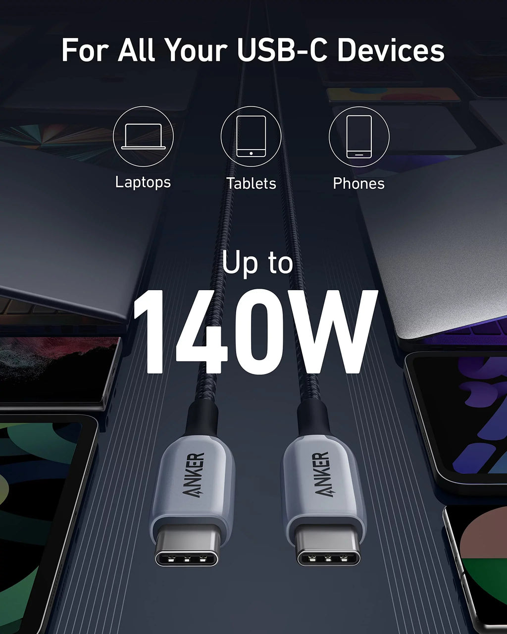 Anker 735 Fast Charger (GaNPrime 65W) with USizeB-C to USizeB-C Cable