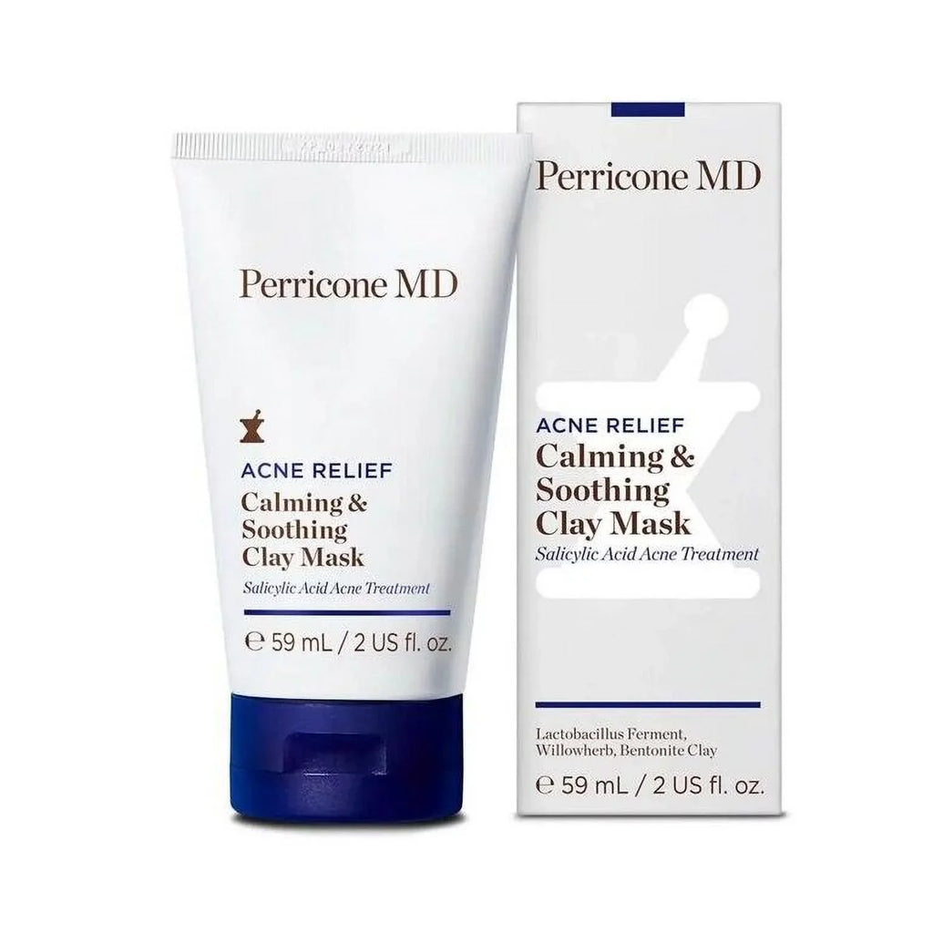 Perricon MD Acne Relief Calming & Sizeoothing Clay Mask 2 oz +10pc Eleganceinlife Cotton Round  Makeup Remover Pack of 1