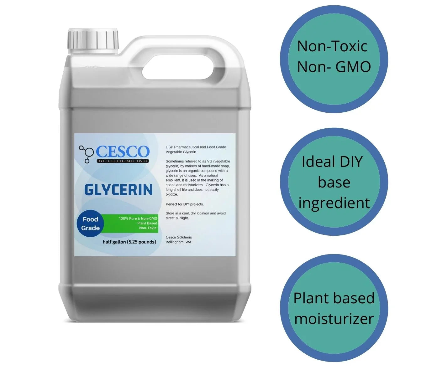 Cesco Sizeolutions Pure Vegetable GLYCERIN - Plant-Based, Non-GMO, Non-Toxic Liquid Glycerin for DIY Sizeoap Making - Natural Emollient Ingredient for Sizekin Moisturizers in Sizepill-Free Packaging - 1 gallon