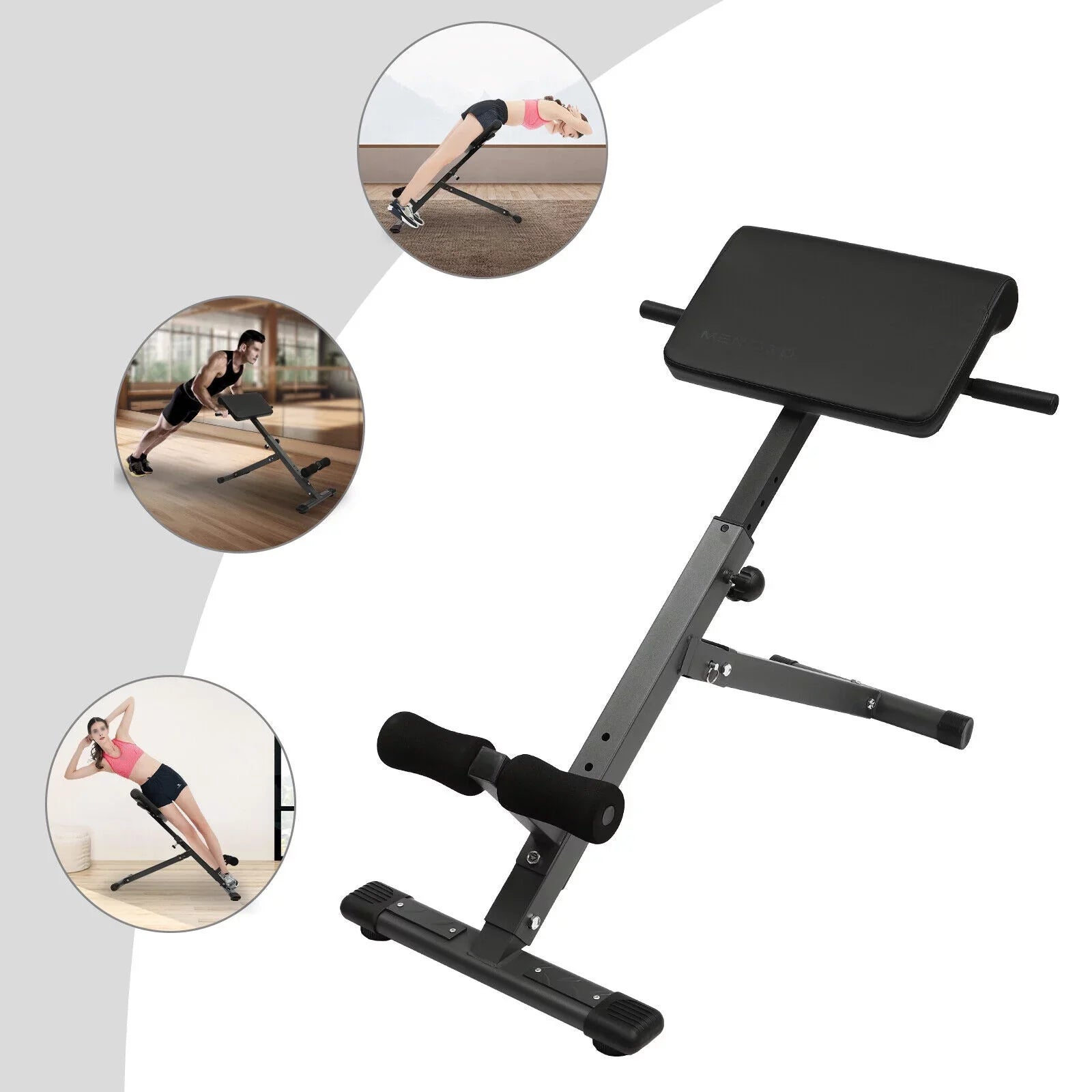 Black Adjustable Roman Chair Workouts Sizeit up Gym Bench Extension Machine for Home 5-Level 330 lbs