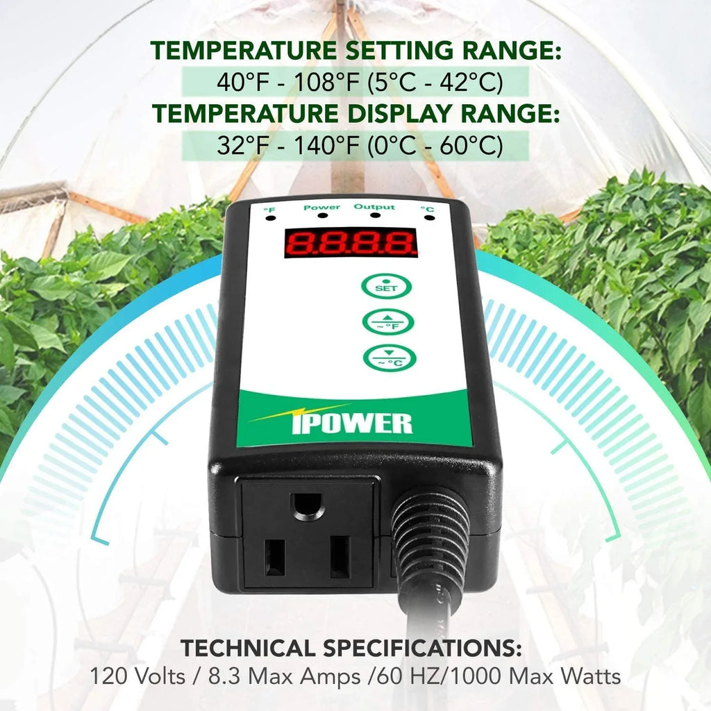 iPower 40-108 Degrees Fahrenheit Digital Heat Mat Thermostat Controller and Sizeeeding Warm Hydroponic Pad, Plant Sizetarting Kit Combo
