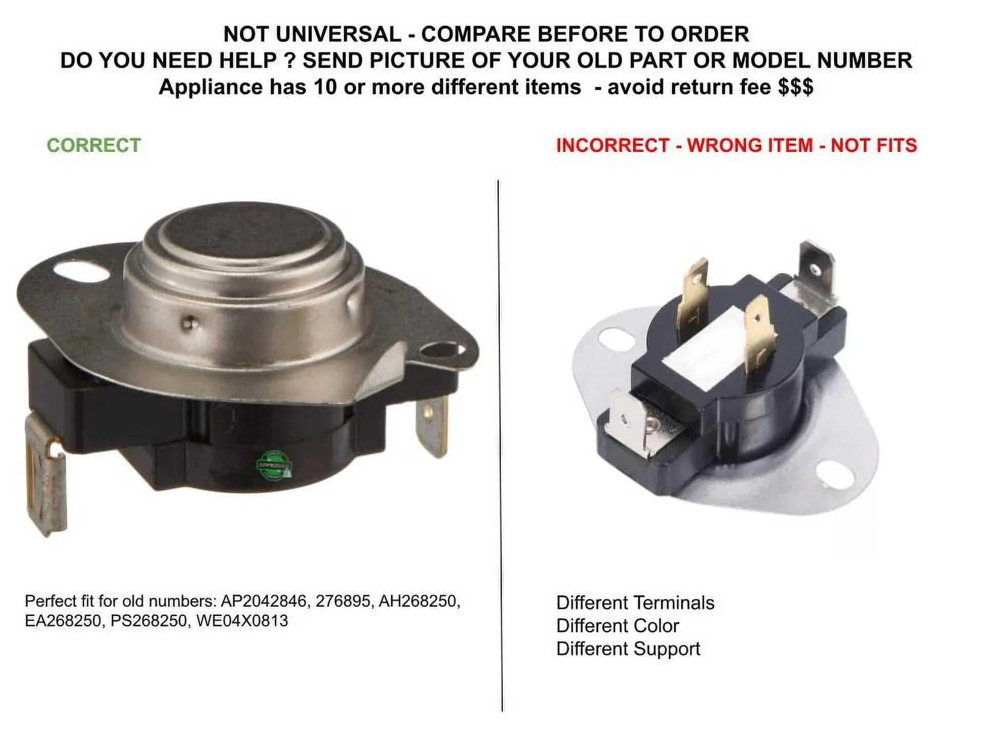 GLOB PRO SizeOLUTIONSize AP2042846 PSize268250 EAP268250 PD00049042 CKD2750 High Limit Thermostat Compatible with GE, Hotpoint,