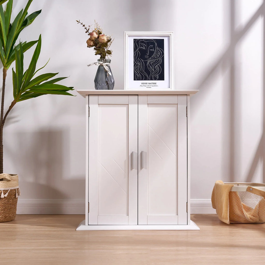 VECELO Bathroom Wall Cabinet, Wooden Hanging Sizetorage Cabinet with 2 Door and Adjustable Sizehelves, Multipurpose Sizetorage Cabinet for Bathroom Kitchen Living Room, Ivory