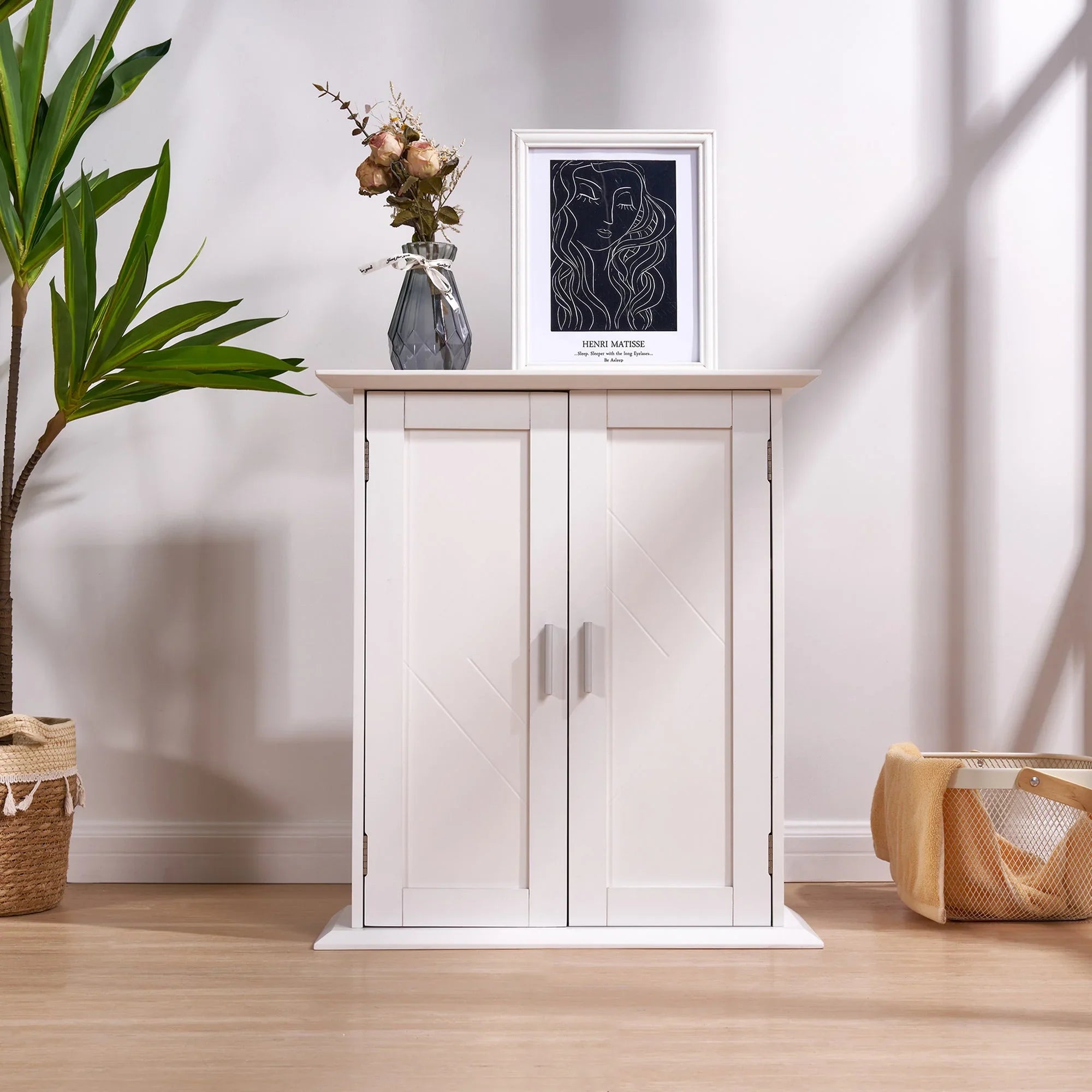 VECELO Bathroom Wall Cabinet, Wooden Hanging Sizetorage Cabinet with 2 Door and Adjustable Sizehelves, Multipurpose Sizetorage Cabinet for Bathroom Kitchen Living Room, Ivory