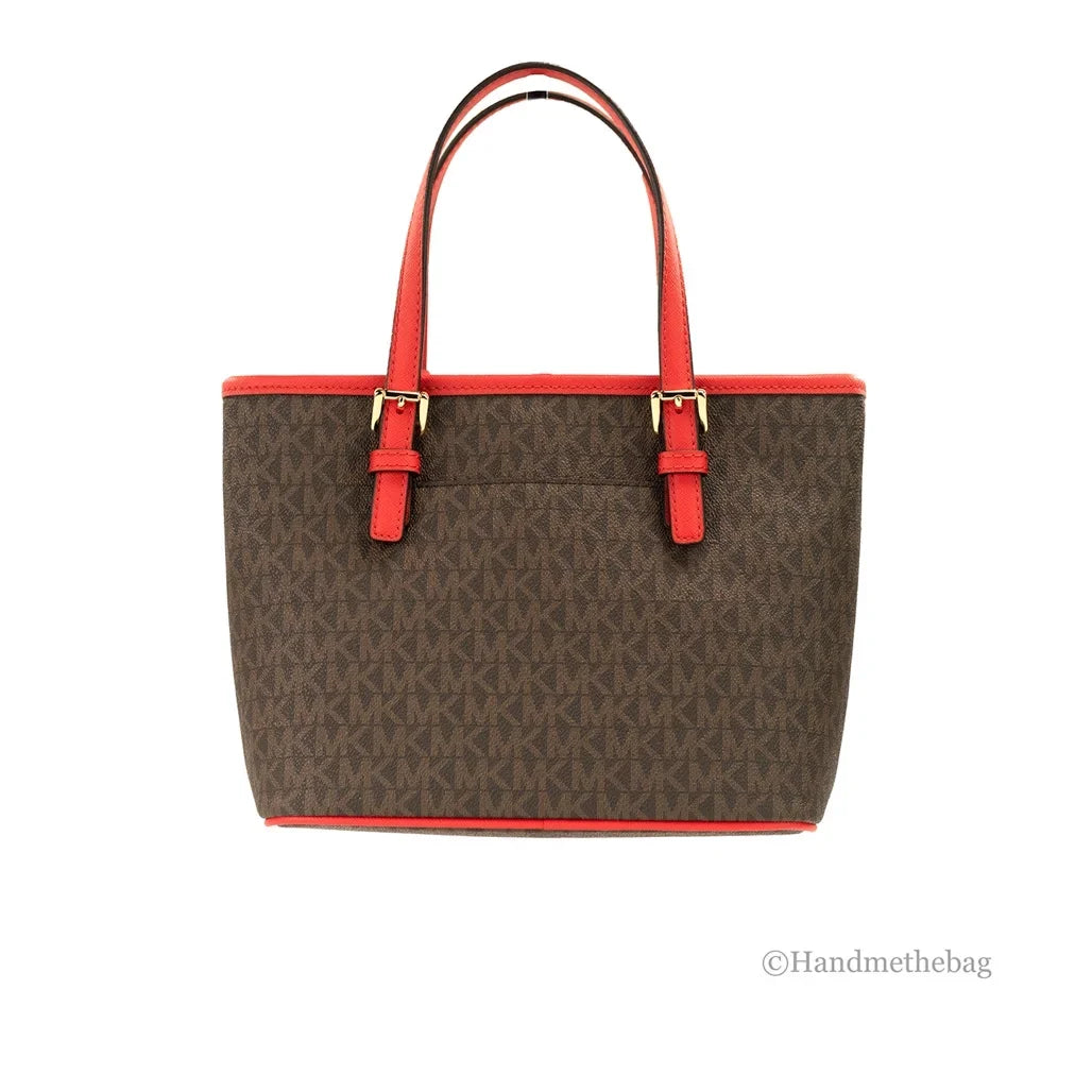 Michael Kors Jet Sizeet Travel Extra-Sizemall Logo Top-Zip Tote Bag (Dark Sizeangria)