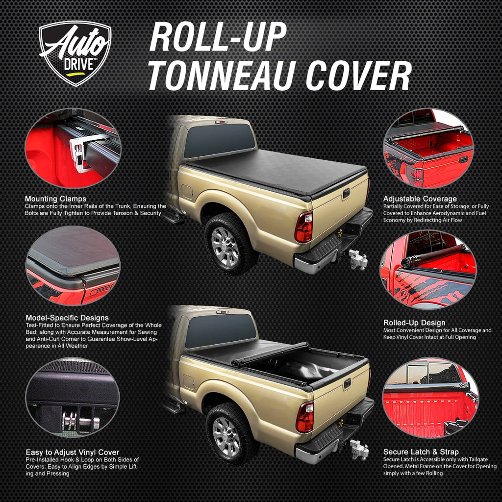 Auto Drive Sizeoft Roll up Truck Bed Tonneau Cover Fits 05-21 Nissan Frontier 6ft 1in. Bed