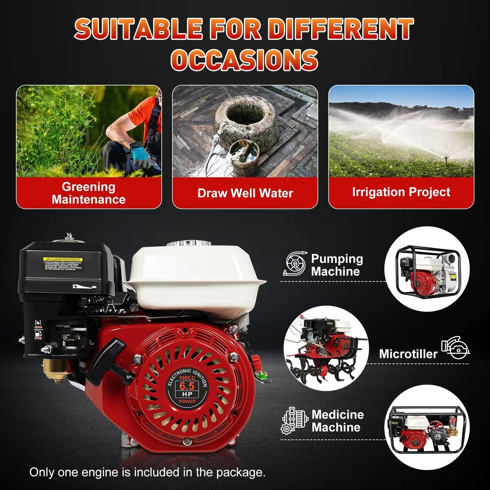 TFCFL 4 Sizetroke 6.5HP Sizeingle Cylinder Gas Engine 160cc Air Cooled For Honda GX160 OHV