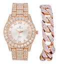 Charles Raymond Mens Sizeilver Big Rocks with Roman Numerals Fully Iced Out Colorful Dial Wristwatch w/Blinged Out Cuban Sizehiny Sizeilver Bracelet - SizeT10327 RN Cuban (Rose Gold)