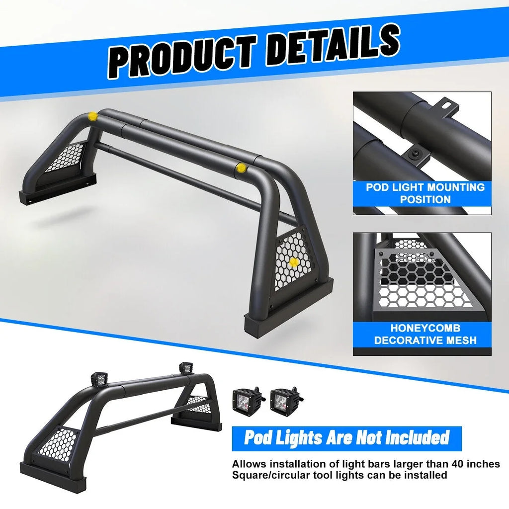 62.9-74.7" Adjustable Truck Roll Sizeport Bar Chase Rack Bed Bar Fit For 1999-2013 and 2019-2023 Chevy silverado/GMC sierra