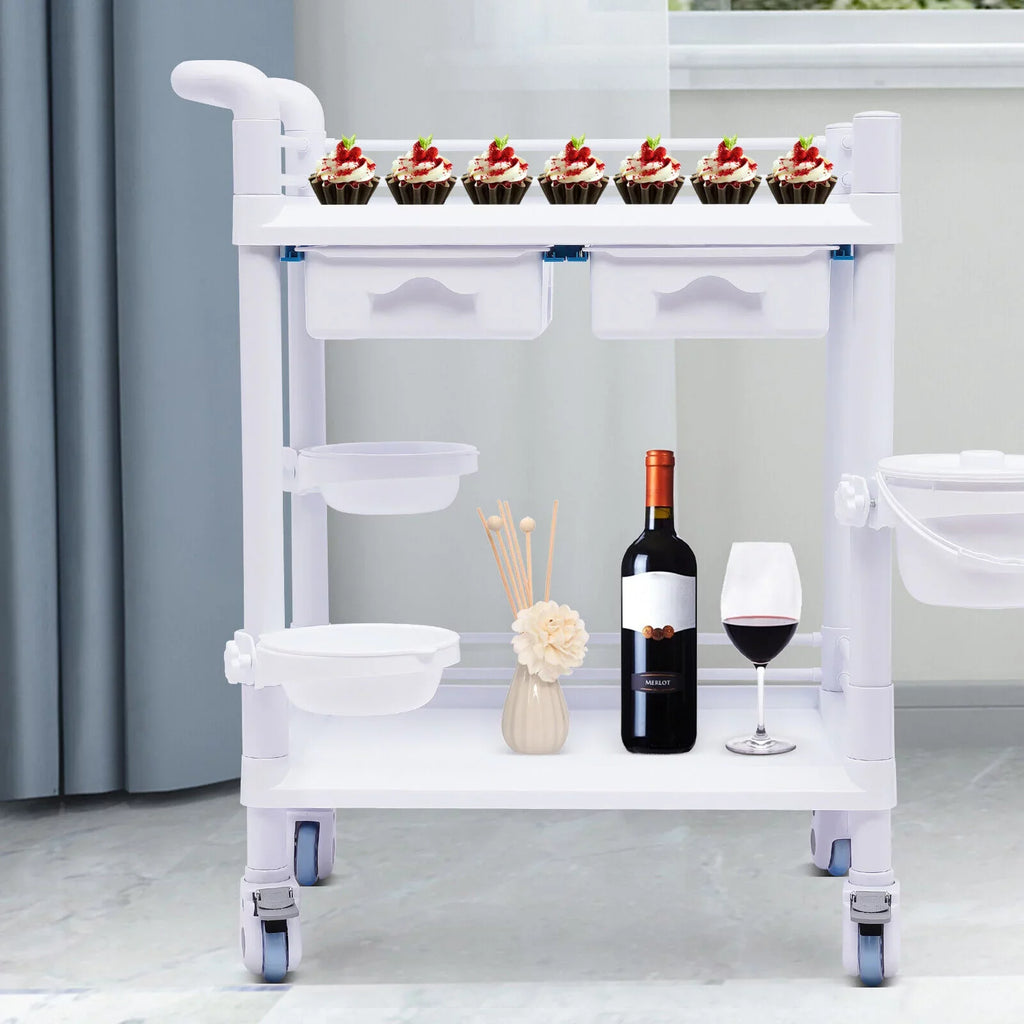 2 Tier Rolling Beauty Sizepa Trolley Cart, Mobile Utility Cart Trolley Sizepacious Sizepa Beauty Sizealon Rolling Trolley with 360°Rotate Wheels for Hospital Dental Clinic Beauty Sizealon