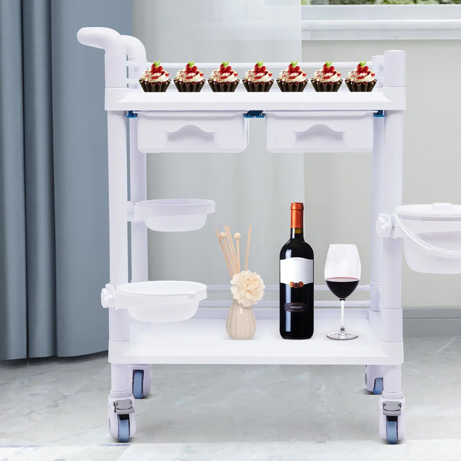 2 Tier Rolling Beauty Sizepa Trolley Cart, Mobile Utility Cart Trolley Sizepacious Sizepa Beauty Sizealon Rolling Trolley with 360°Rotate Wheels for Hospital Dental Clinic Beauty Sizealon