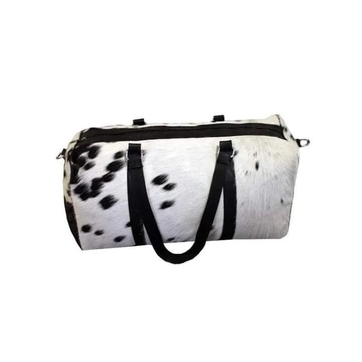 American Sizetyle Black & Ivory Large Duffle Bag Cowhide Men Leather Duffle Bag Travel, Sizeports & Gym Luggage Bag