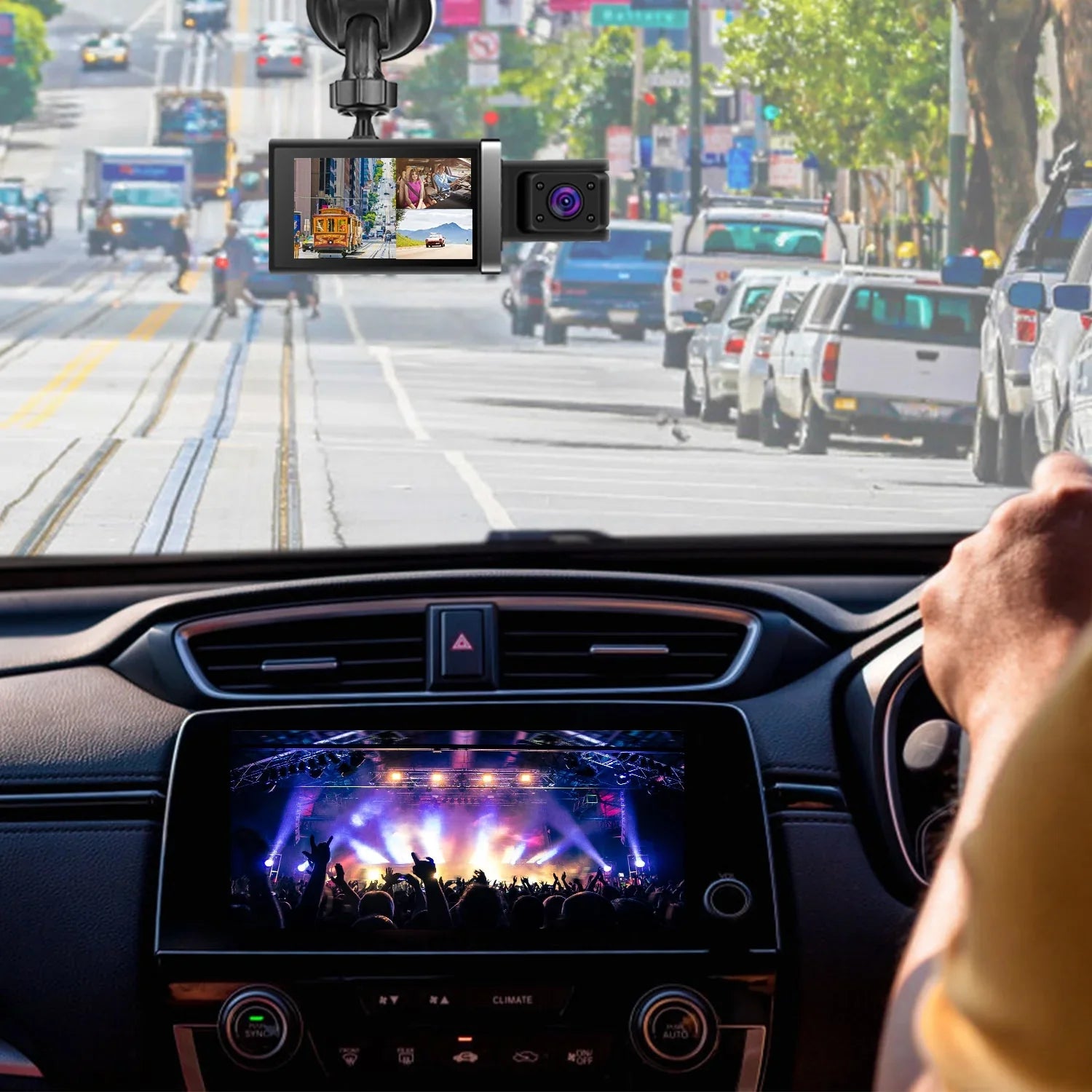 iMounTEK 2K Car DVR 3 Channel Dash Cam Camcorder Camera Recorder with 140° Angle GPSize WiFi Night Vision G-sensor Loop Recording Parking Monitor