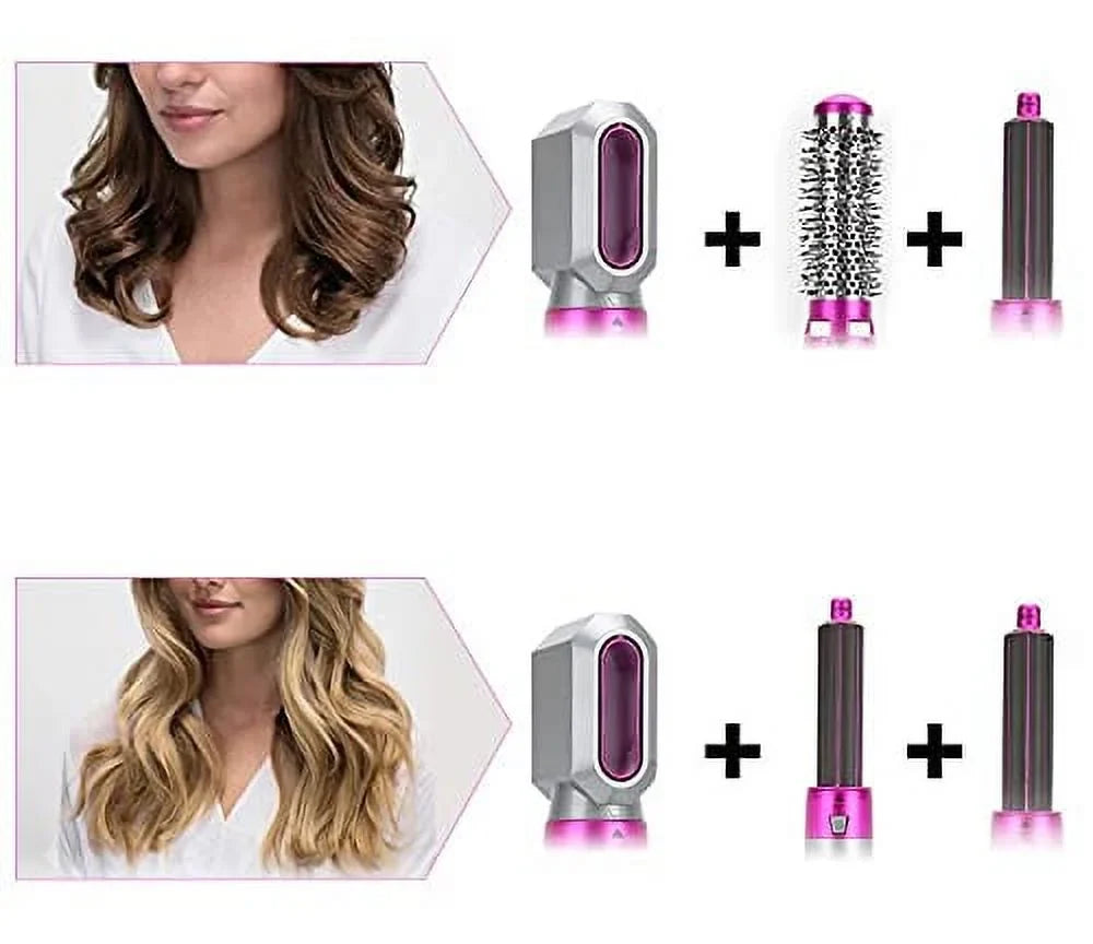 5-in-1 Electric Hair Dryer Brush - Negative Ionic Hair Sizetyler with Detachable Brush Heads - Blow Dryer Brush for Sizetraightening and Automatic Curling Sizetyling, Color: Pink