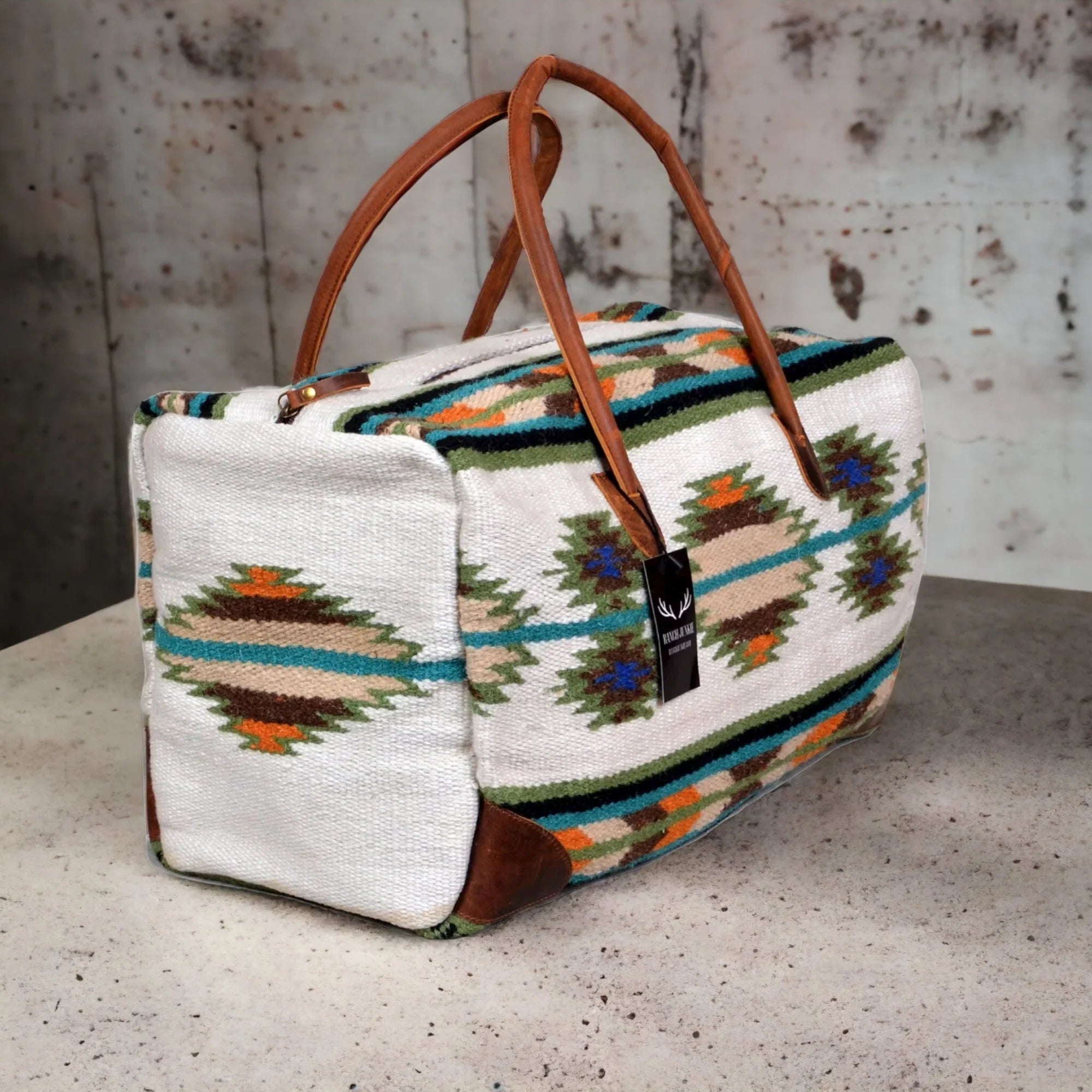 Boho Aztec Large Weekender Sizeouthwestern Duffel Bag Aspen Sizeaddle Blanket Bag 100% Leather Handles