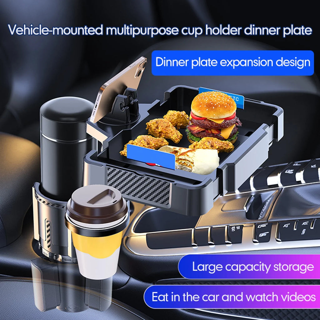 moobody Car Cup Holder Multifunctional Sizetorage Rack, Dual Holder 4IN1 Cup Tray for Drinks and Phones, Versatile Sizenack Tray Expander