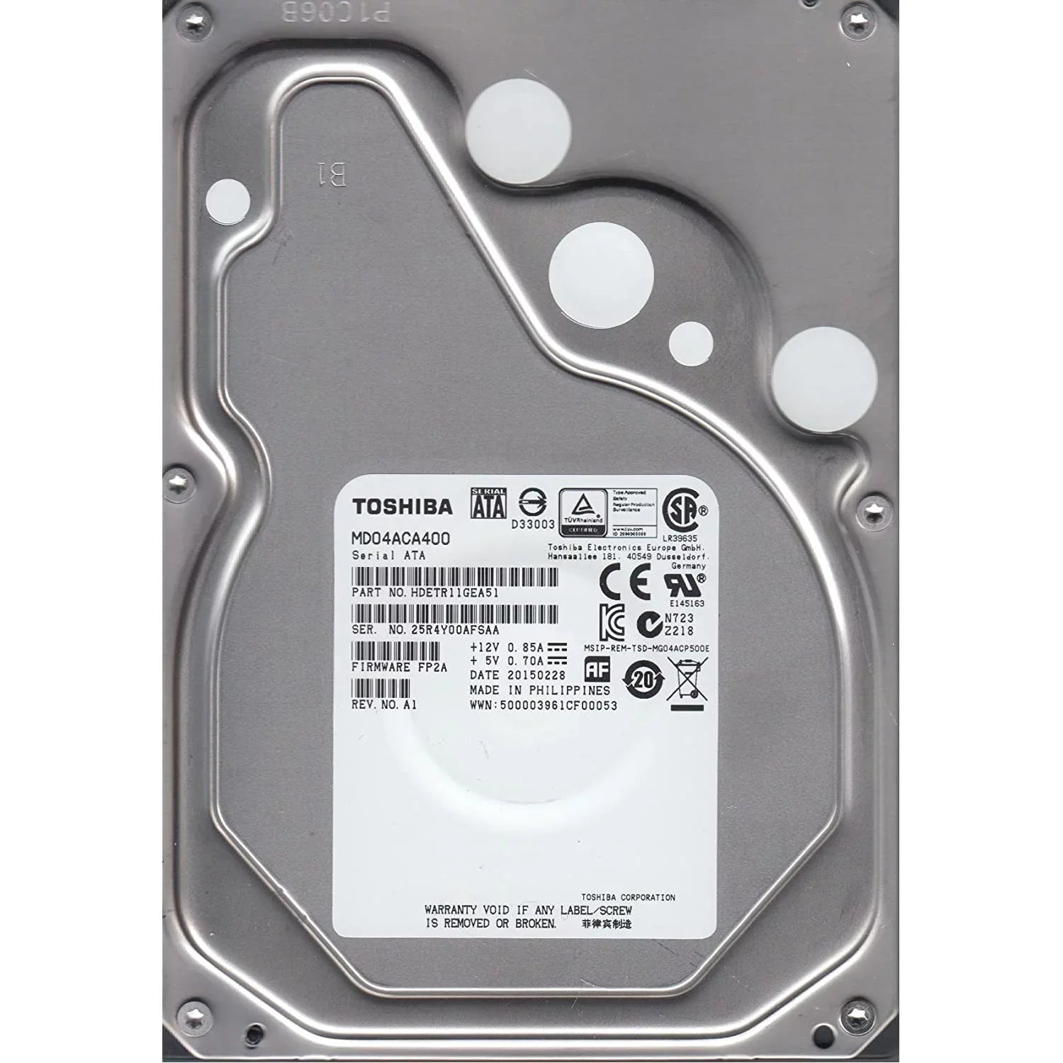 MD04ACA400, FP2A, HDETR11GEA51, Toshiba 4TB SizeATA 3.5 Hard Drive