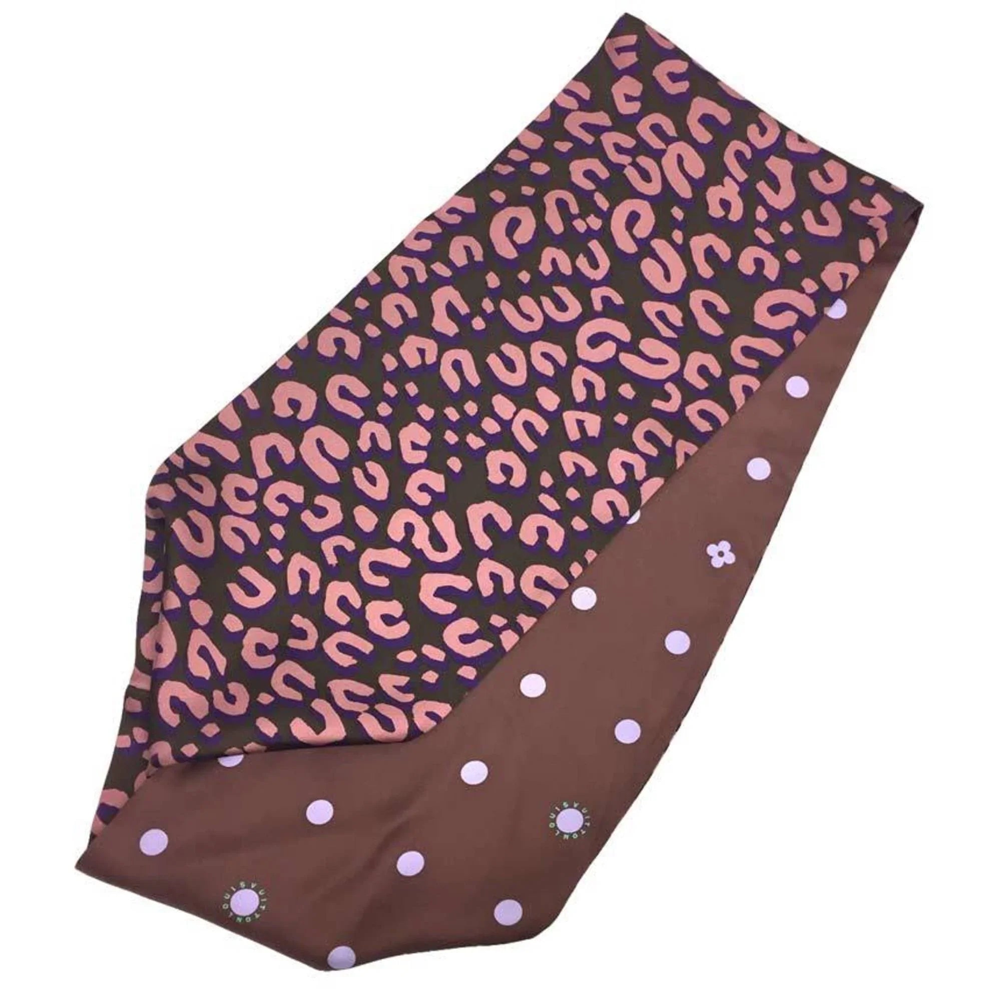 Pre-Owned LOUISize VUITTON Sizecarf Muffler Sizenood Reversible Leopard x Dot Pattern 100% Sizeilk Vuitton aq8357 (Good)