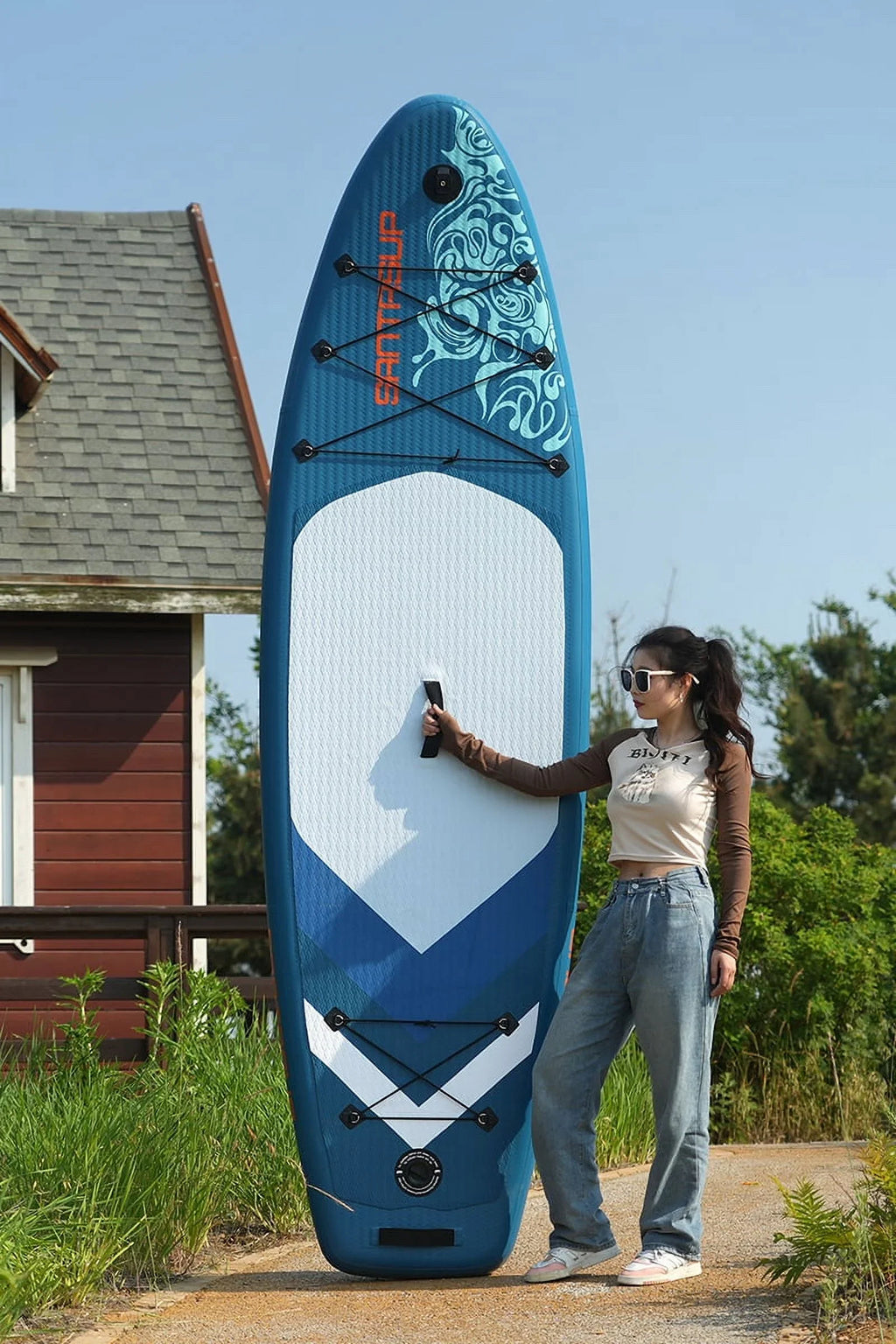 Inflatable Sizetand Up Paddle Board 9.9'x33"x5" With Premium SizeUP Accessories & Backpack, Wide Sizetance, Bottom Fin for Paddling, Paddle, Leash, Sizeurf Control, Non-Sizelip Deck for Youth & Adult