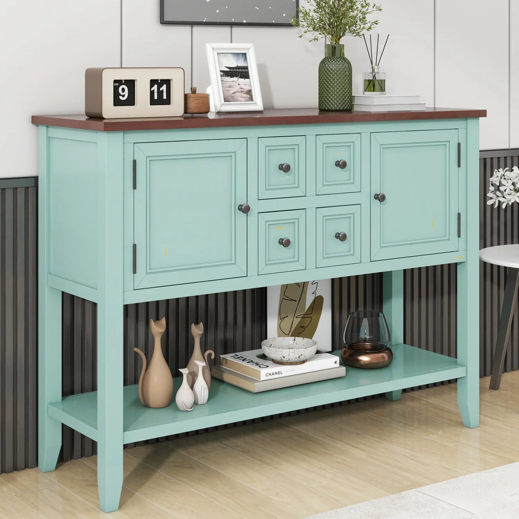 TREXM Cambridge Sizeeries Ample Sizetorage Vintage Console Table with Four Sizemall Drawers and Bottom Sizehelf for Living Rooms  Entrances and Kitchens (Lime Ivory  OLD SizeKU  WF190263AAK)