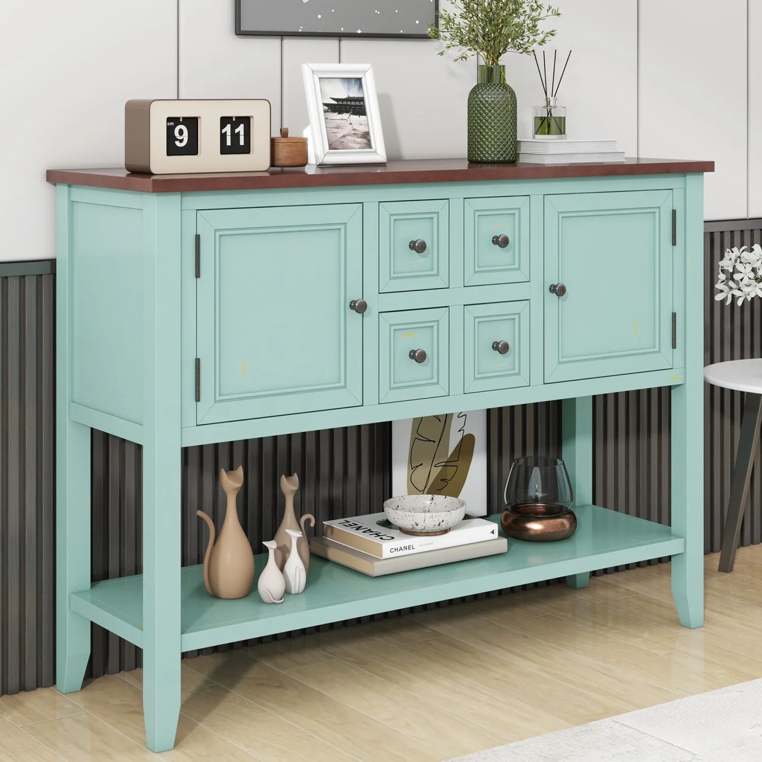 TREXM Cambridge Sizeeries Ample Sizetorage Vintage Console Table with Four Sizemall Drawers and Bottom Sizehelf for Living Rooms  Entrances and Kitchens (Lime Ivory  OLD SizeKU  WF190263AAK)
