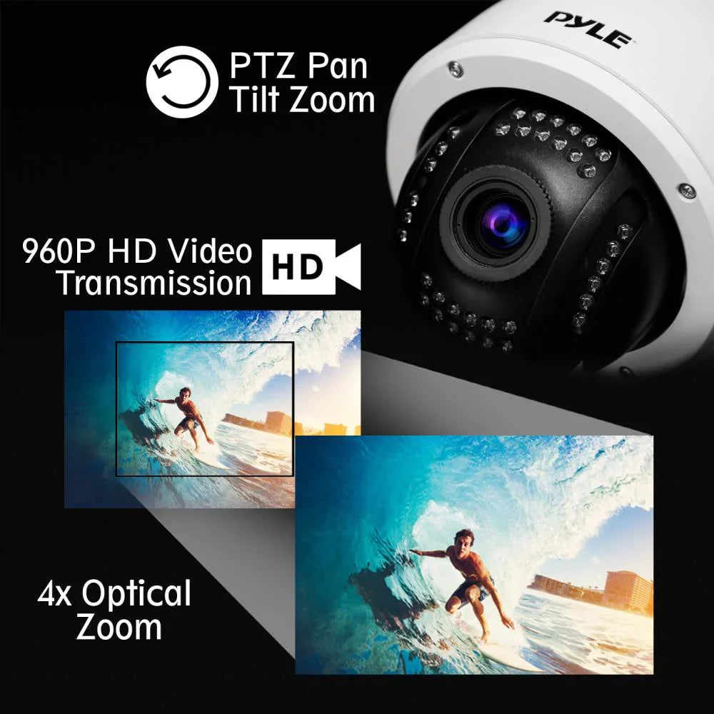 PYLE PIPCAMHD47.5 - Weatherproof HD Hi-Res IP Camera - 4x Optical Zoom Outdoor WiFi Cam with Built in 32g SizeD