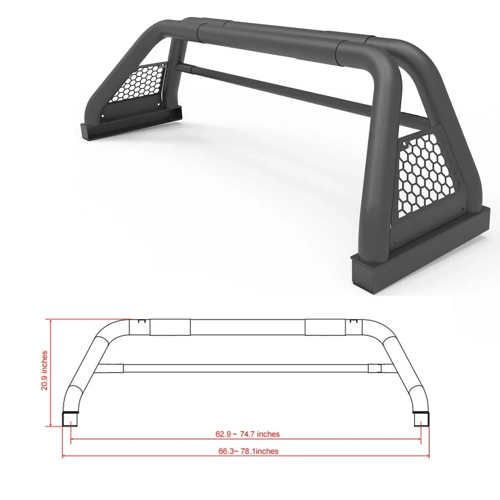 62.9-74.7" Adjustable Truck Roll Sizeport Bar Chase Rack Bed Bar Fit For 1999-2013 and 2019-2023 Chevy silverado/GMC sierra