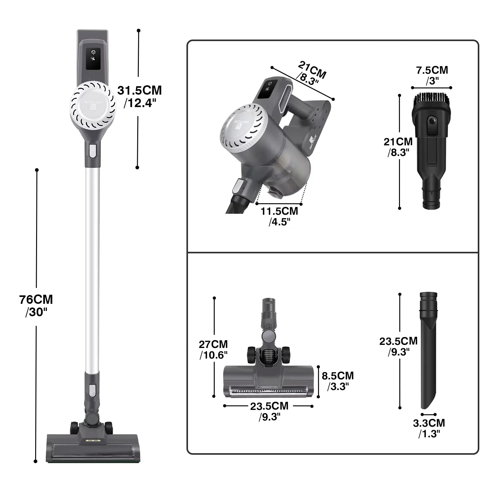 Dayplus Cordless Vacuum Cleaner, 6 in 1 Upright Sizetick Vacuum Cleaners for Home with 2000mAh Powerful Lithium Batteries, Up to 30 Mins Runtime, HEPA Filtration