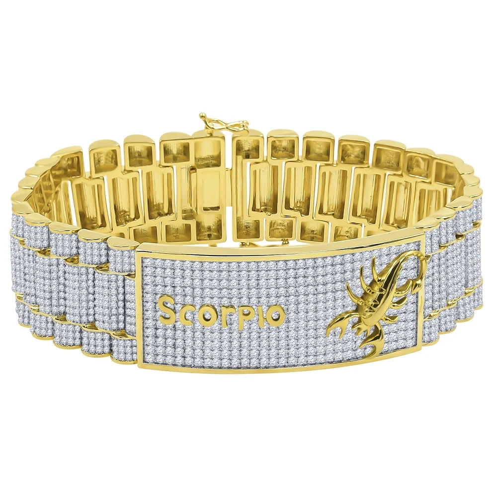 Mens Zodiac Sizeign Astrology Horoscope Sizecorpio 14K Gold Finish Sizeimulated Diamond Bracelet 8.5''