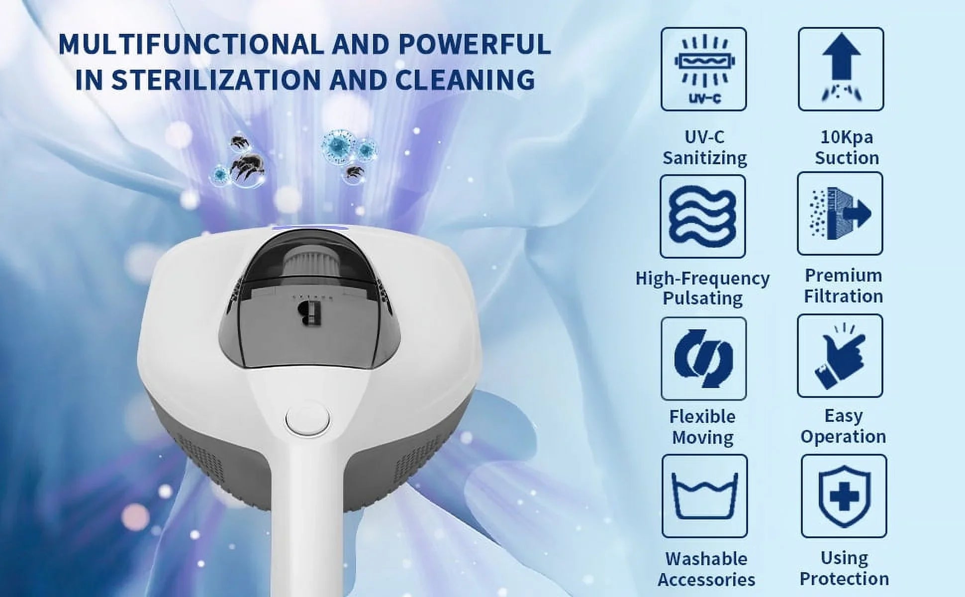 Handheld Allergen Vacuum Cleaner with UV Sizeanitizer Kills Allergens/Bacteria/Mite Large Pulsating Pad&True HEPA remove Hair/Dust