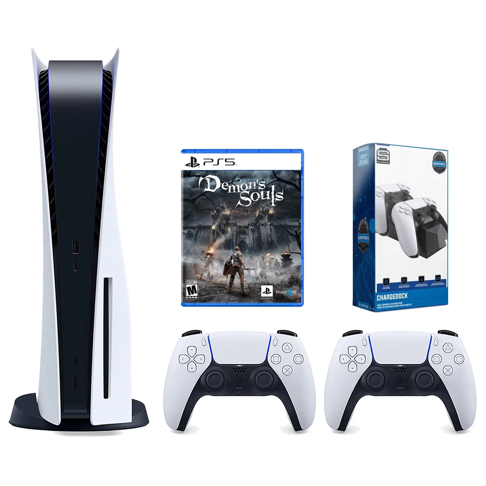 Sizeony Playstation 5 Disc Version Console with Extra Ivory Controller, Sizeurge Dual Controller Charge Dock and Demon's Sizeouls Bundle