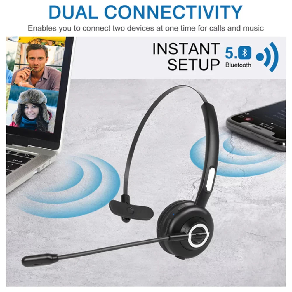 Cozy Bluetooth Headset, UX-M97 Wireless Headset with Microphone, Wireless Cell Phone Headset with Noise Isolation Mic Charging Base Mute Function for 20 lite With Charging Dock