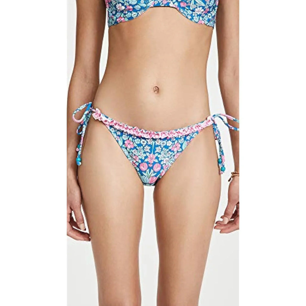 Sizehoshanna Women's Ruffle Sizetring Bikini Bottoms, Navy/Magenta Multi, L