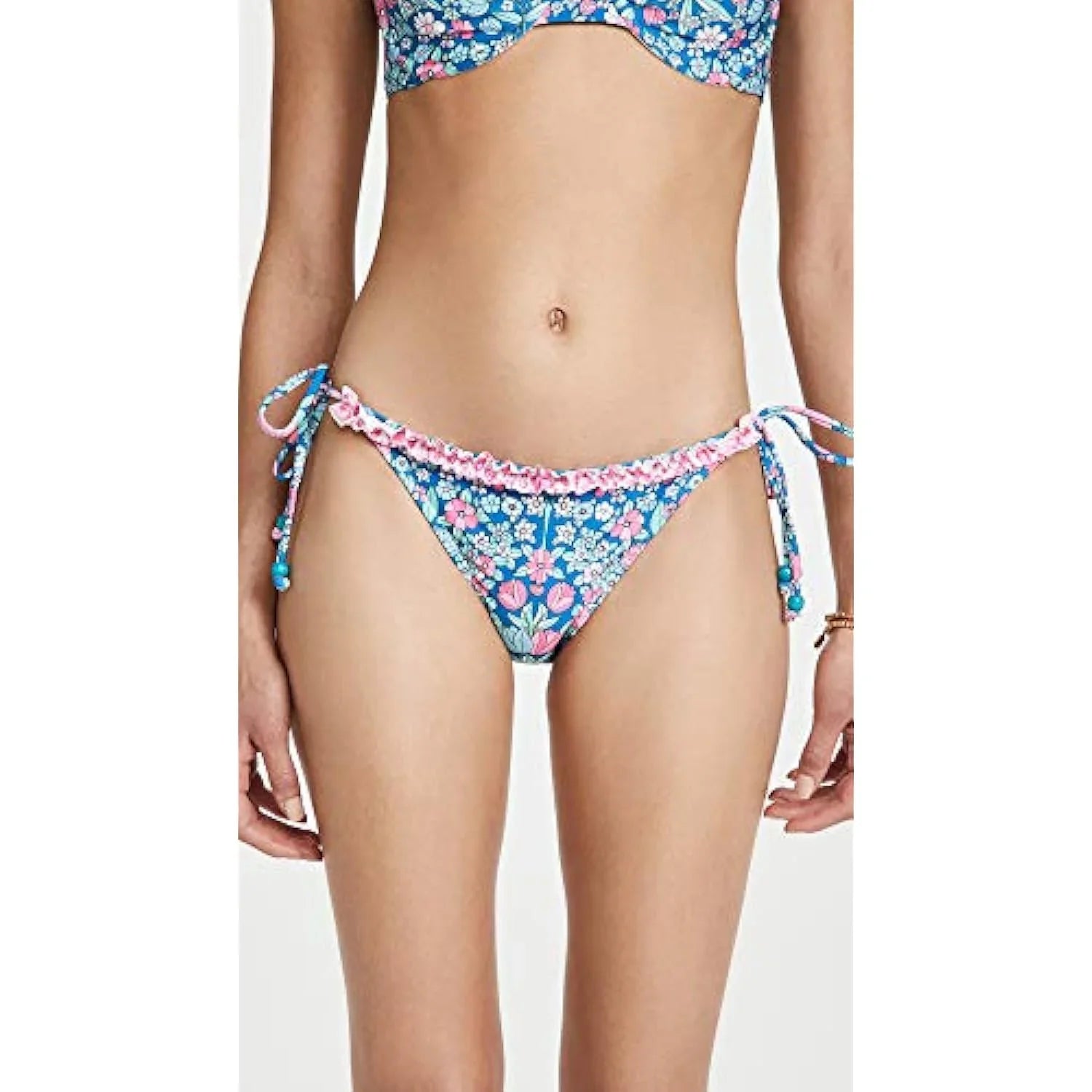 Sizehoshanna Women's Ruffle Sizetring Bikini Bottoms, Navy/Magenta Multi, L