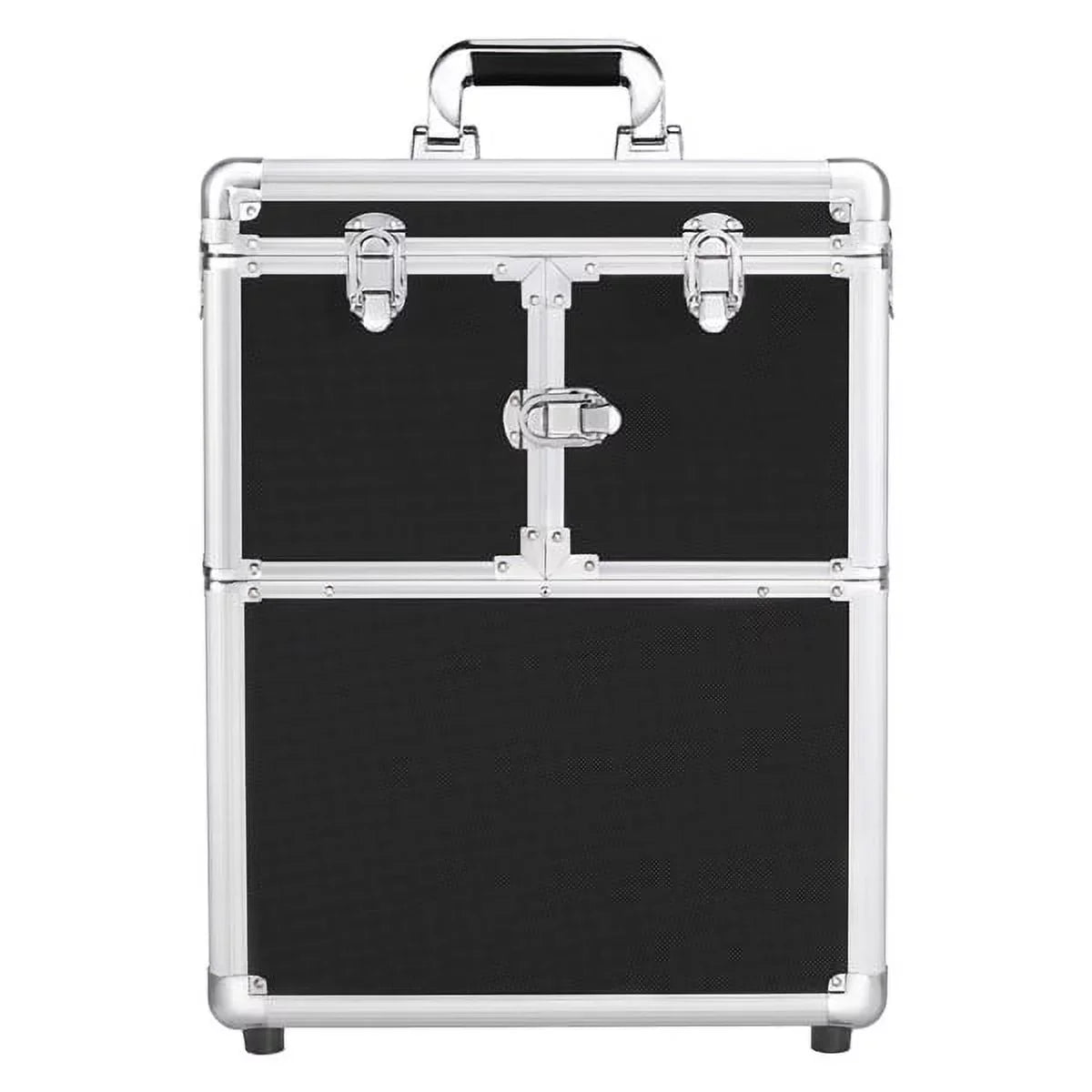 Alden Design Rolling Makeup Case Trolley with Wheels, Mirror, & Retractable Trays, Black