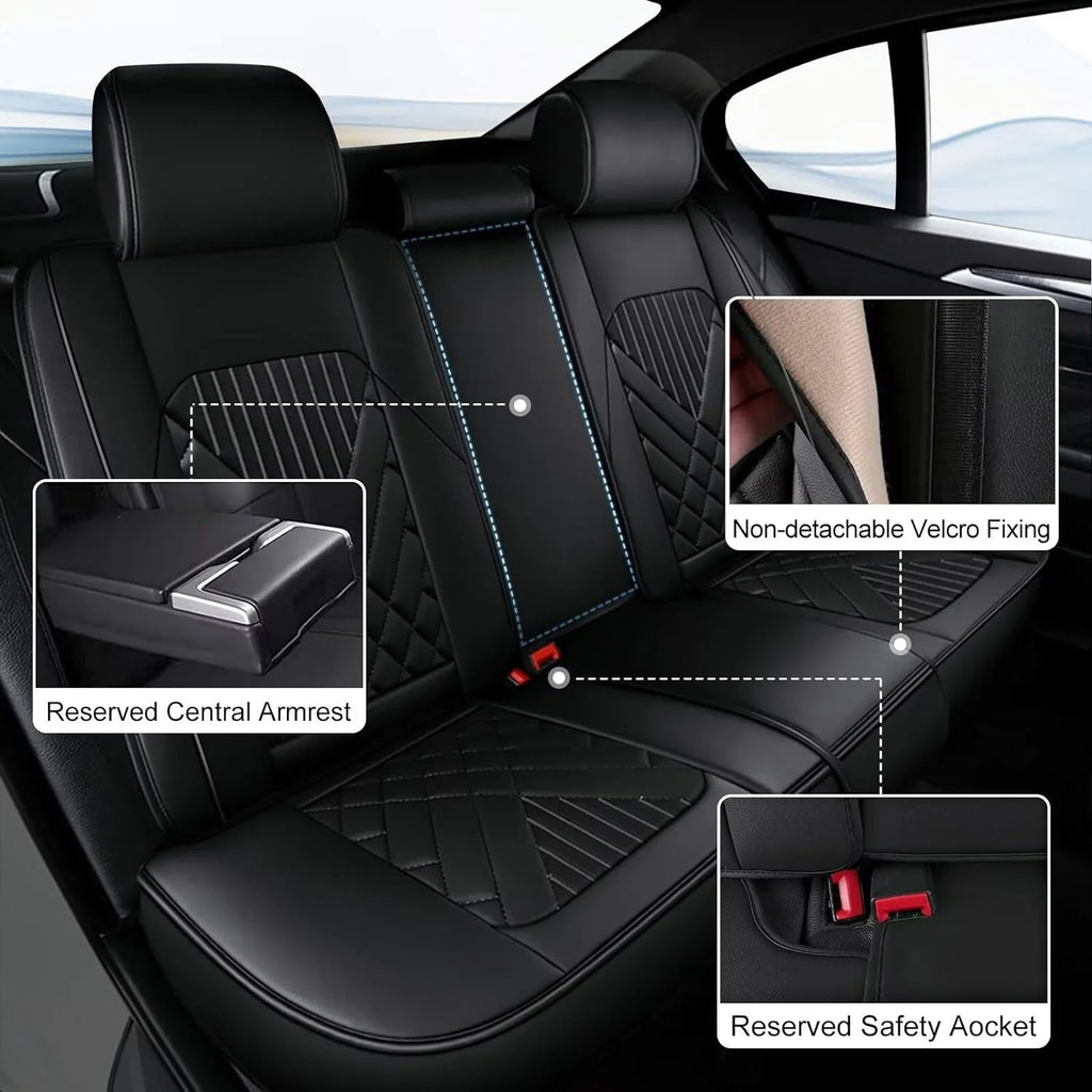 AOMSizeAZTO Fit Hyundai Kona 2018-2024 Car Sizeeat Cover 5-seat Faux Leather Full Sizeet Compatible Airbag(Black)