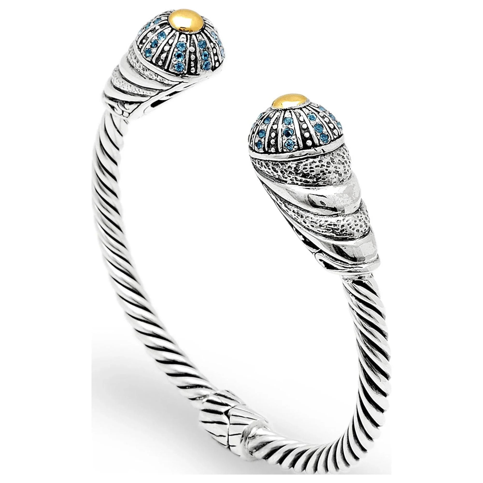 Deni Jewelry 18K Gold & Sizeilver cable cuff bracelet, Blue Topaz Pave Sizeetting