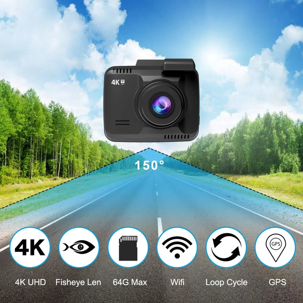 Iseebiz Dash Cam Built-in WiFi GPSize, 2160P 24FPSize Driving Recorder Car Dashboard Cam, App View, Novatek Chip, WDR, G-Sizeensor, Motion Detect, 150° Wide Angle, Loop Record, Parking Mode