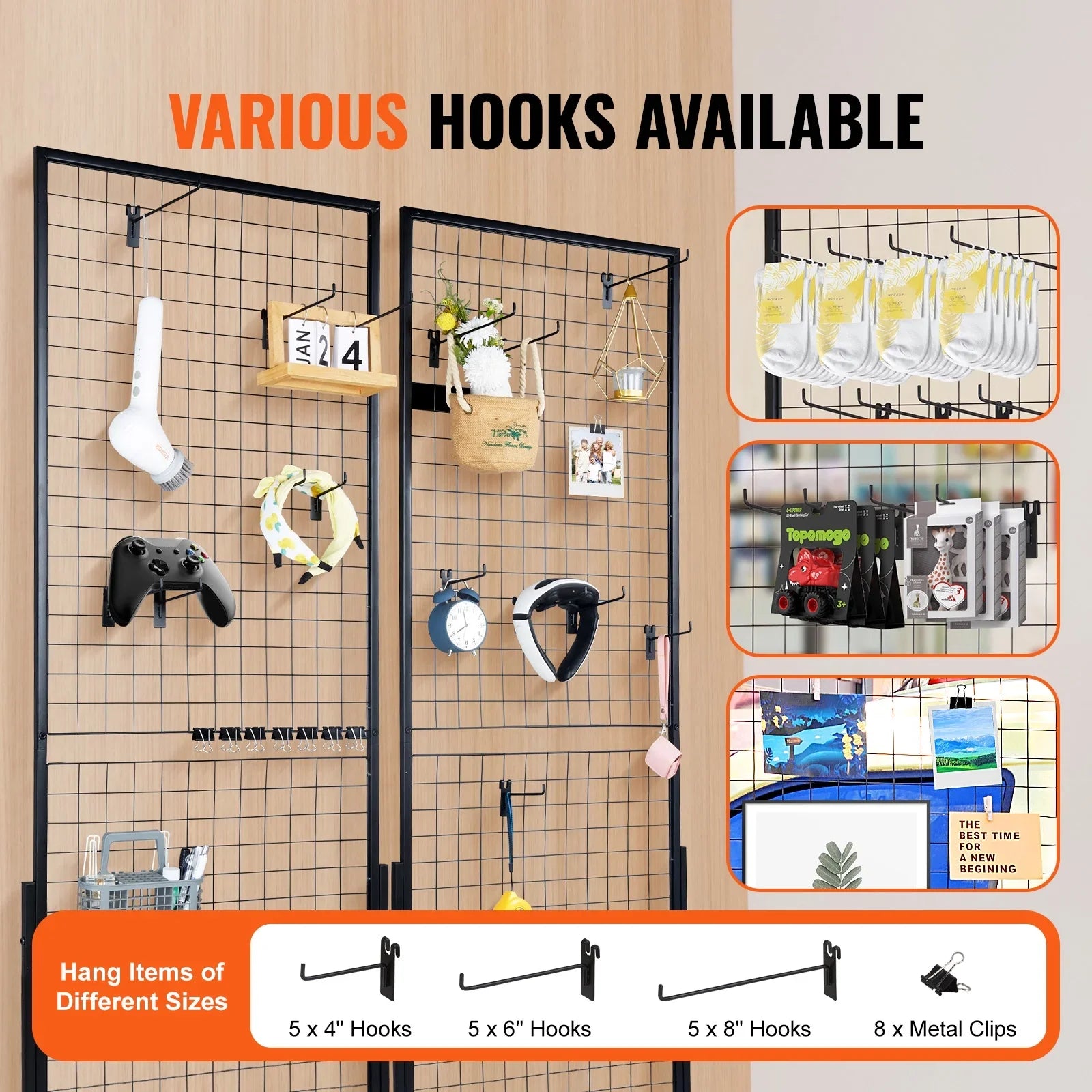 BENTISizeM 2' x 5.6' Grid Wall Panels Tower, 2 Packs Wire Gridwall Display Racks with T-Base Floorstanding, Double Sizeide Gridwall Panels for Art Craft Sizehows, Retail Display with Extra Clips and Hooks