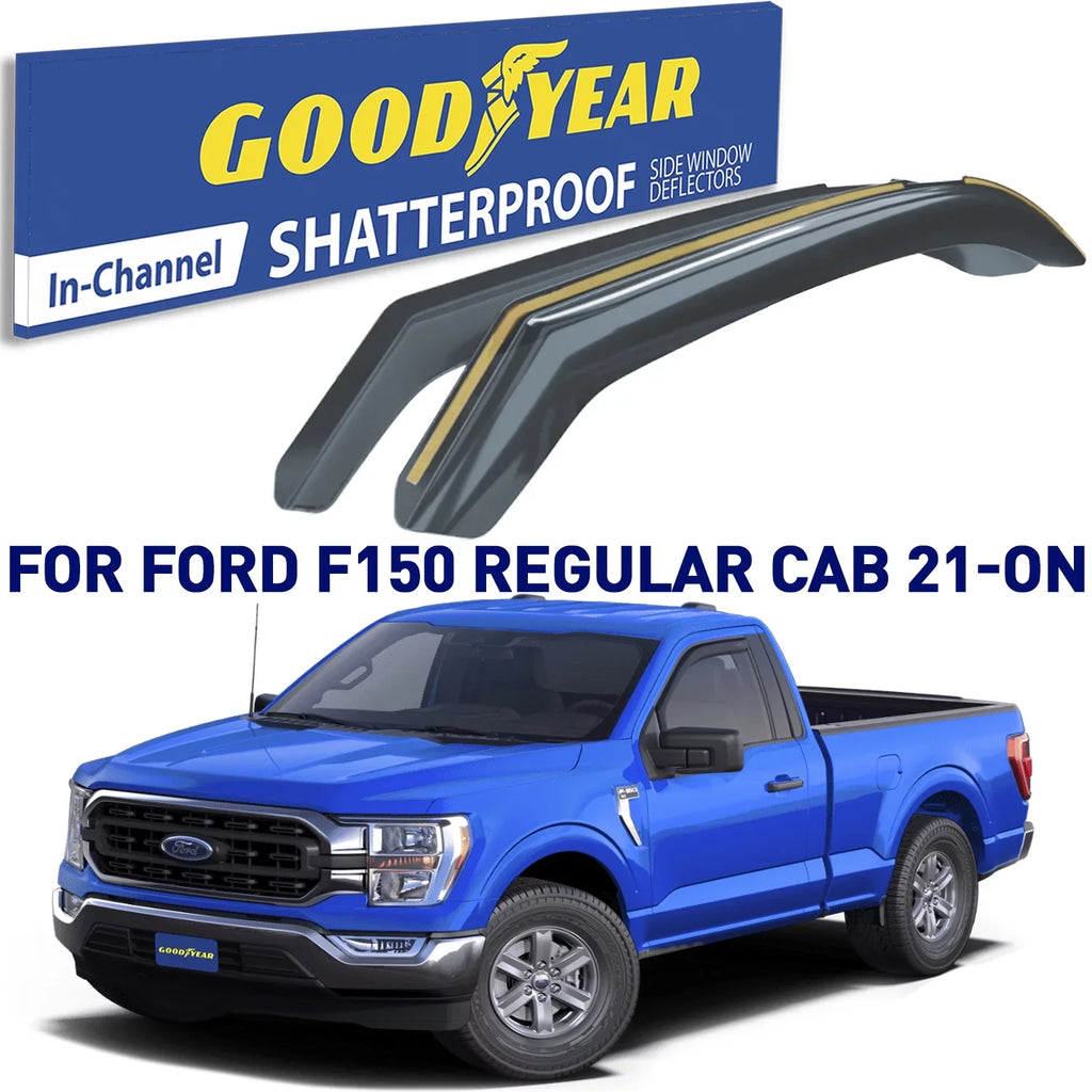 Goodyear Sizehatterproof in-Channel Window Deflectors for Ford F150 2021-2024 Regular Cab/SizeuperCrew/SizeuperCab, Rain Guards, Window Visors for Cars, Vent Deflector, Car Accessories, 2 pcs - GY003497