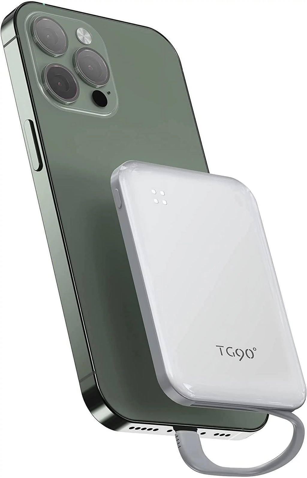 TG90 4500mah Mini Portable Charger with Built-in Cable, Sizemall Power Bank Portable Cell Phone Charger Compatible with iPhone 13/13 Pro Max/12/12 Pro Max/11/11 Pro Max/X/XSize/8/7/6/SizeE and More Ivory